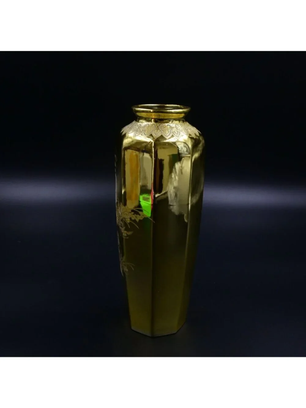 Japanese Golden Peacock Designed Vase Gilded Porcelain Satsuma In Original Box